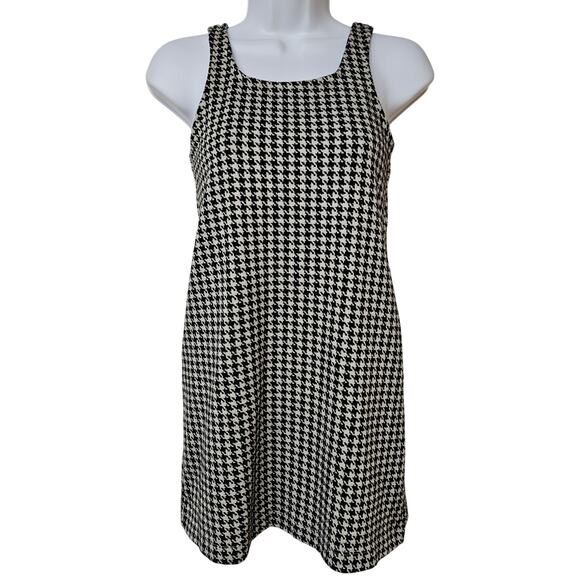 Old Navy Black & White Houndstooth Mini Dress Size L Teen Bodycon Y2K Grunge - Picture 1 of 7